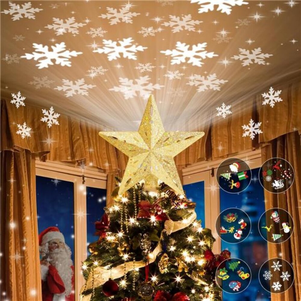 Christmas Tree Topper Lighted with 6 Projection Modes, Built-in LED